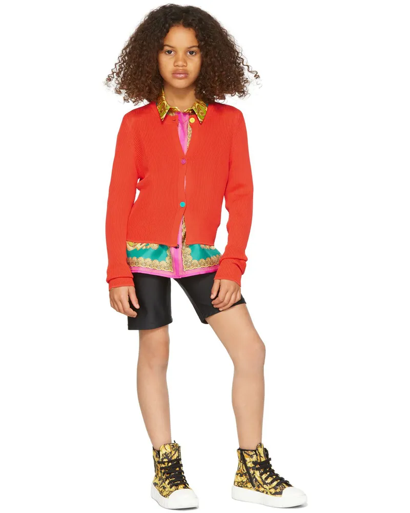 Versace Kids Red Rib Knit Cardigan 1o530