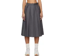 Gray Double Pleats Midi Skirt
