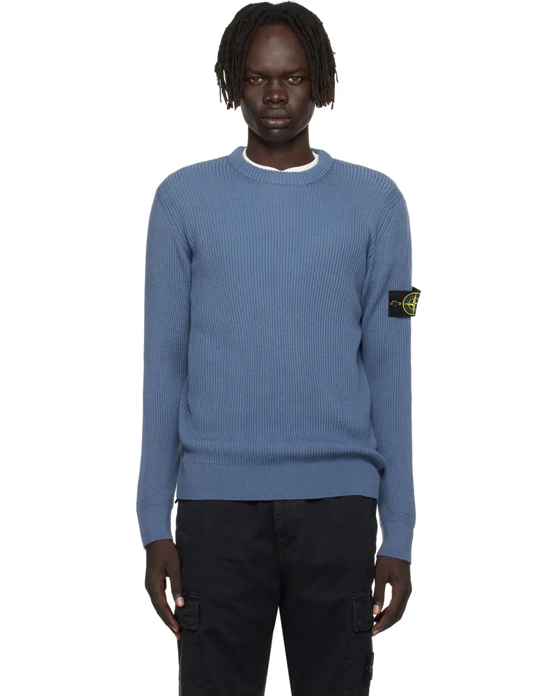 Stone Island Blue 5100053 Full Rib RWS Wool Sweater V002b