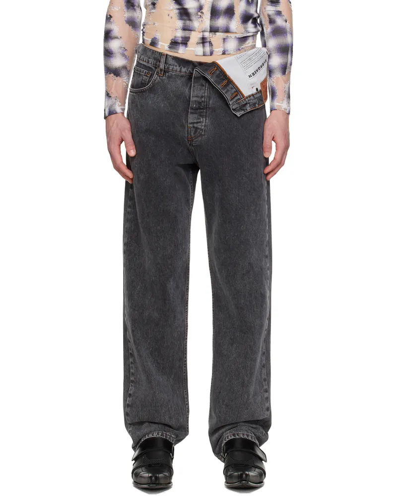 Y/PROJECT Gray Asymmetric Waist Jeans Evergreen