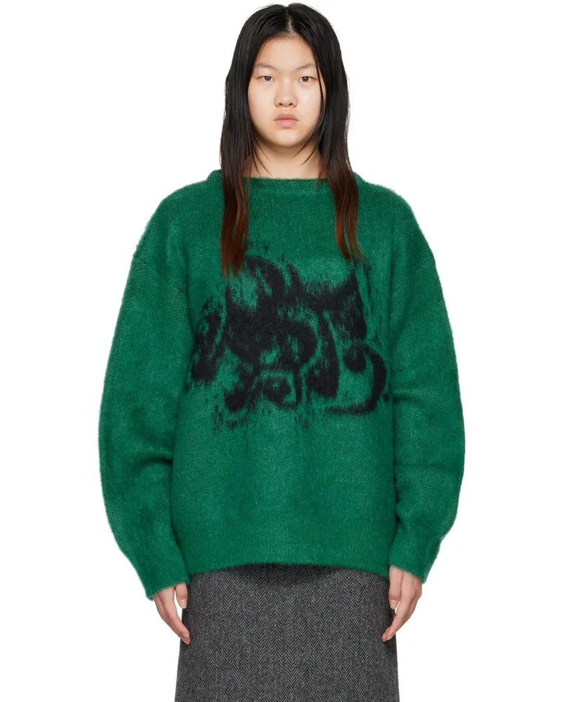 WE 11 DONE Green & Black Jacquard Sweater Green
