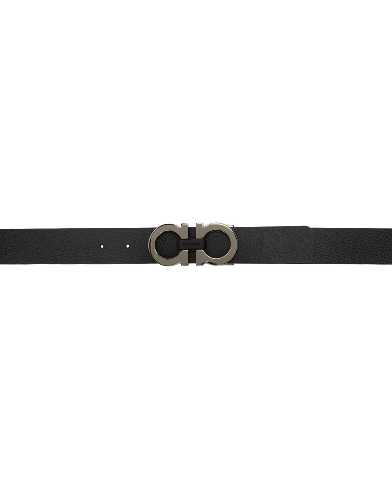 Ferragamo Black & Brown Adjustable Gancini Reversible Belt Nero