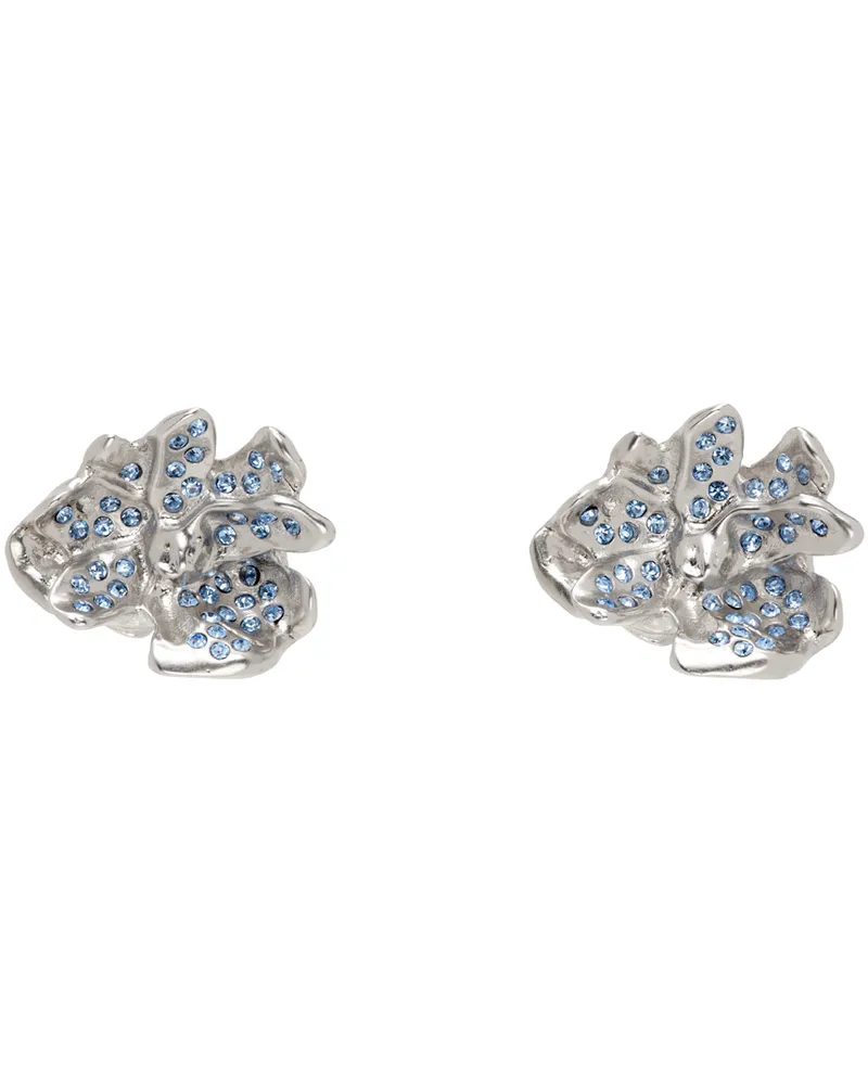 Marni Silver Metal Flower Stud Earrings 00bocean