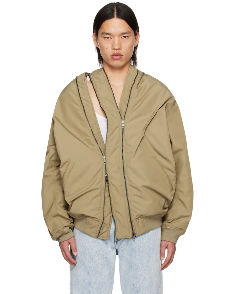 Y/PROJECT Beige Double Zip Bomber Jacket Dark