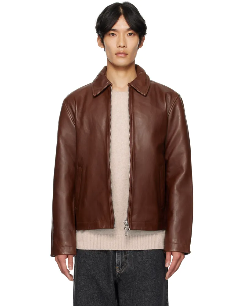 Sunflower Tan Short Leather Jacket Cognac
