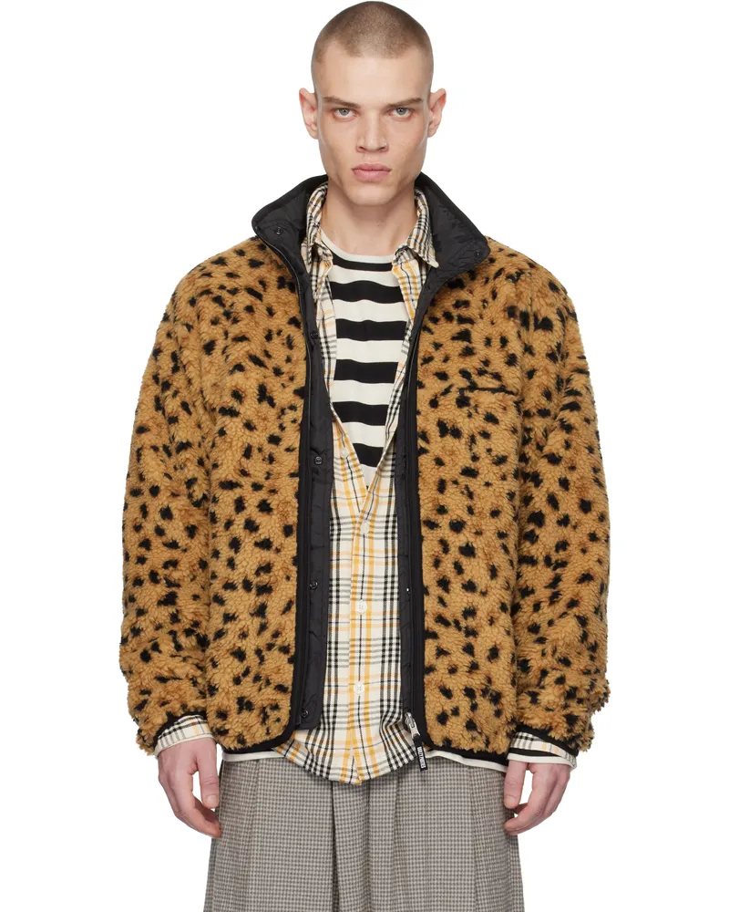 Wacko Maria Beige Leopard Boa Fleece Reversible Jacket Beige