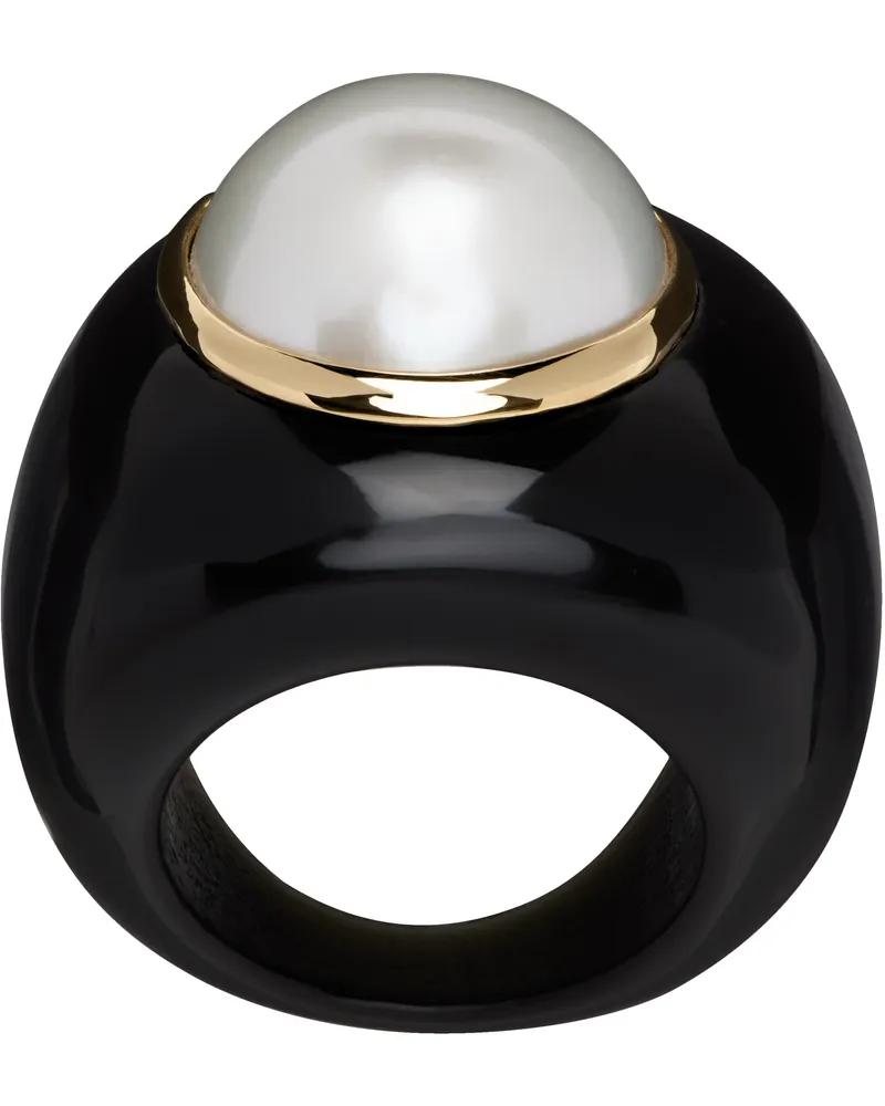 Sophie Buhai Black & Gold Pearl Moon Ring Onyx
