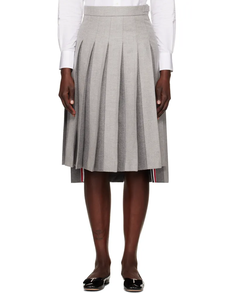 Thom Browne Gray Wool Flannel 2003 Classic Pleated Midi Skirt 065