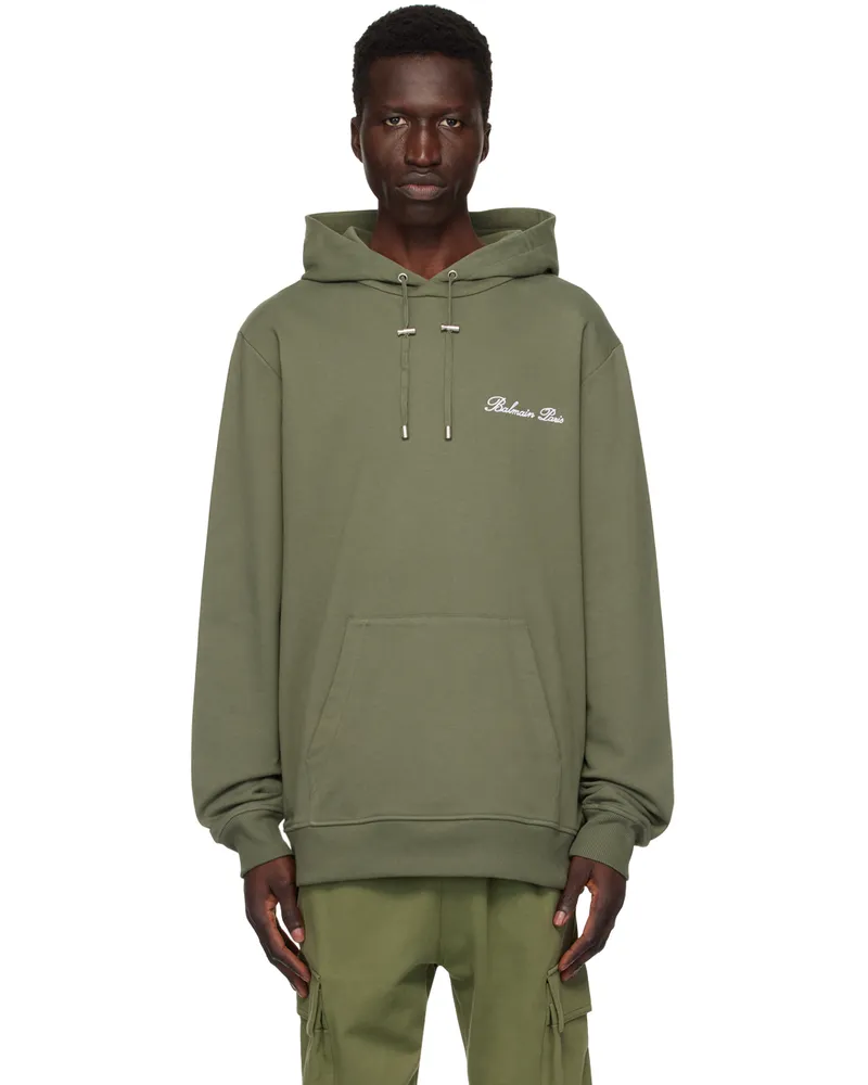 Balmain Khaki 'Balmain Signature' Hoodie Ukb