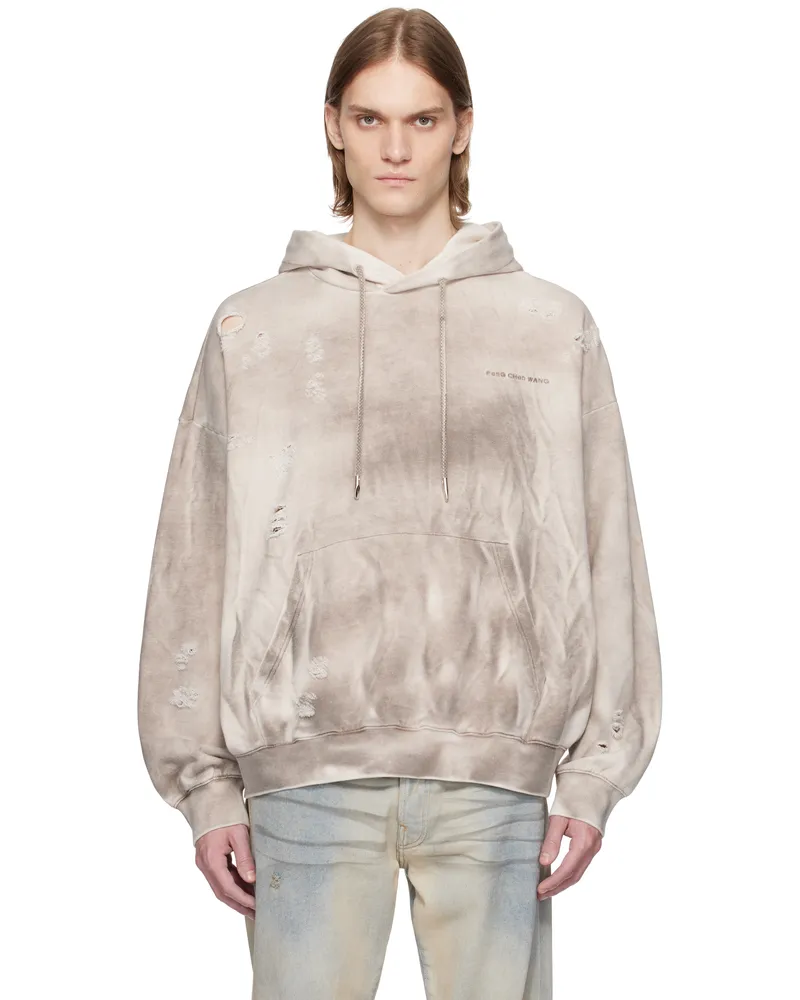 Feng Chen Wang Gray Sandwashed Ripped Hoodie Sandwashed