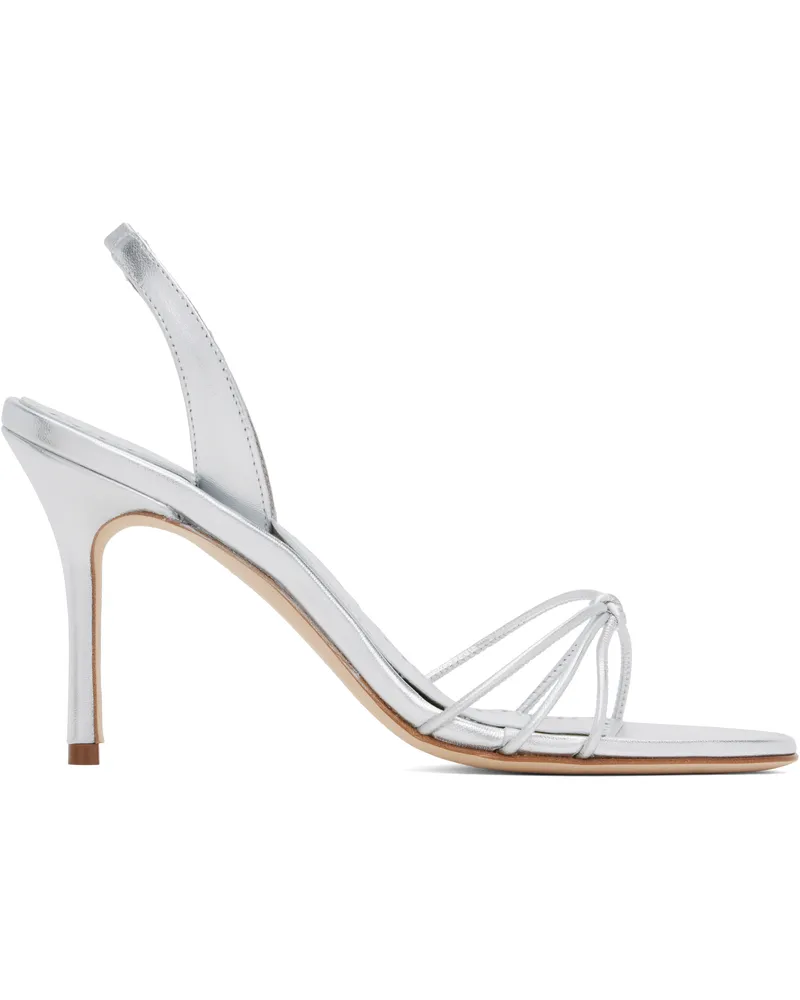 Manolo Blahnik Silver Sareta Heeled Sandals 0454