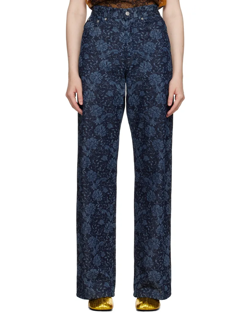 Dries van Noten Indigo Printed Denim Jeans 507