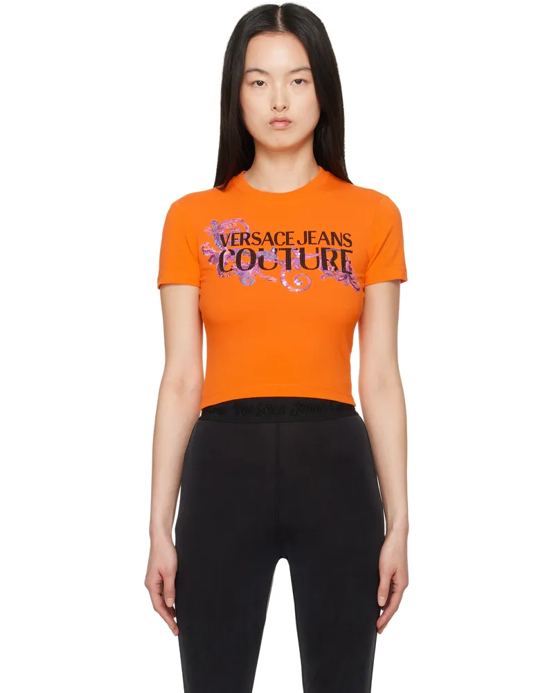 Versace Jeans Orange Crystal Outline Barocco T-shirt E565