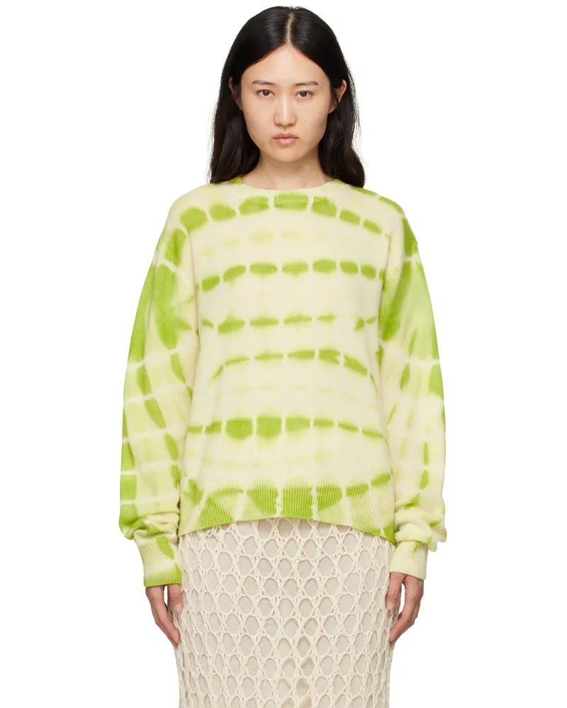 The Elder Statesman Green & Off-White Trance Flare Sweater Ivory