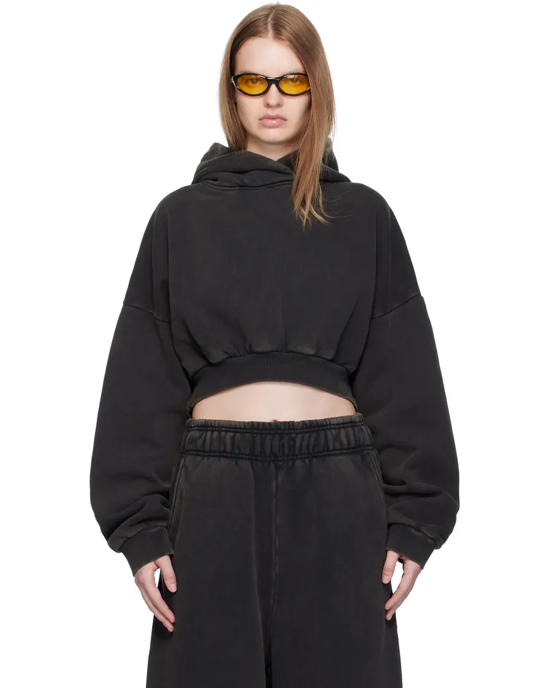 Entire Studios Black Cropped Heavy Hoodie Washedblack