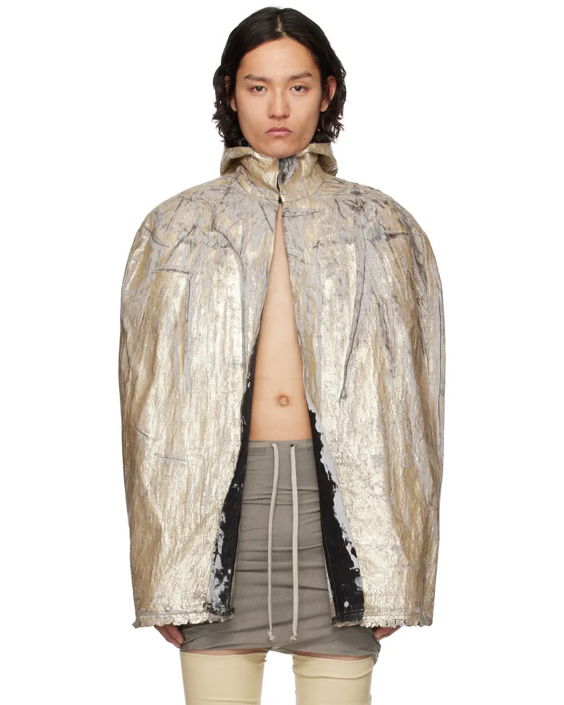 Rick Owens Gold Hollywood Pville Cape Denim Jacket 02