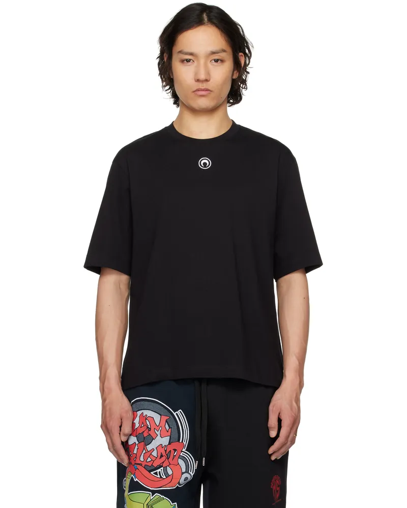 Marine Serre Black Organic Cotton Plain T-shirt Bk99