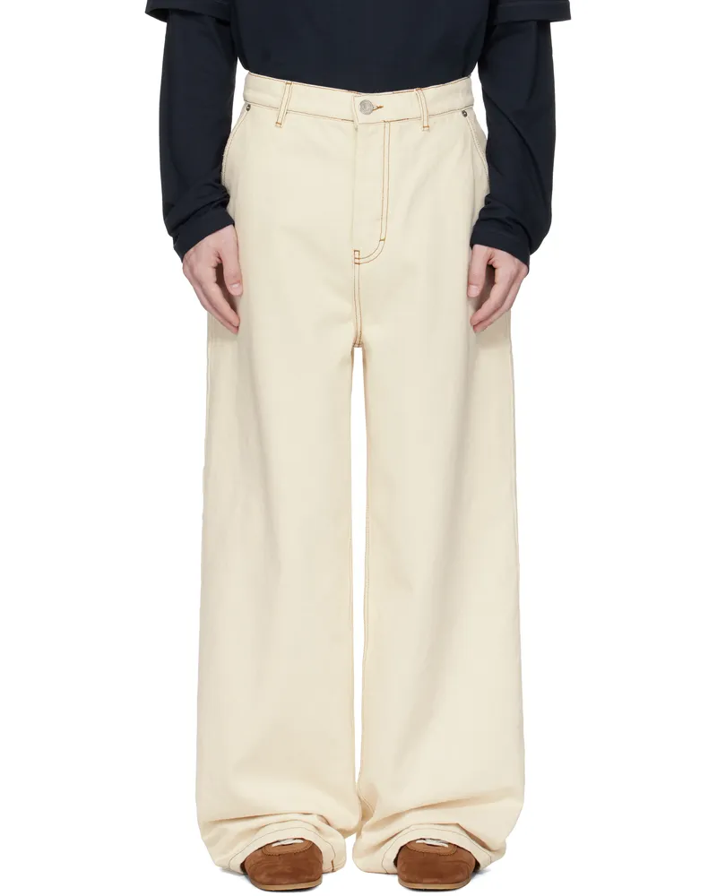 AMI Paris Beige Cotton Wide Fit Jeans 136
