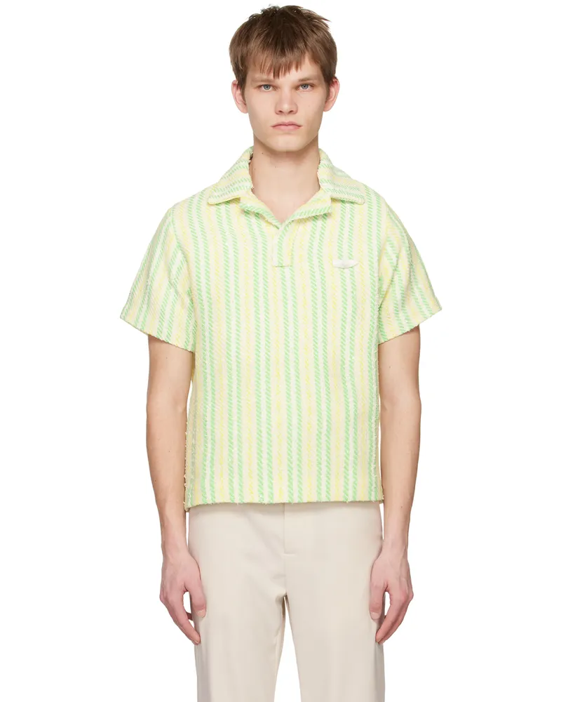 young n sang Yellow Stripe Polo Green