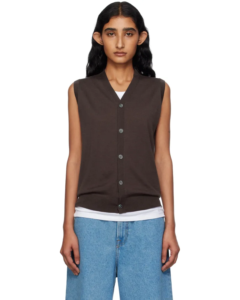 6397 Brown Button Vest Espresso