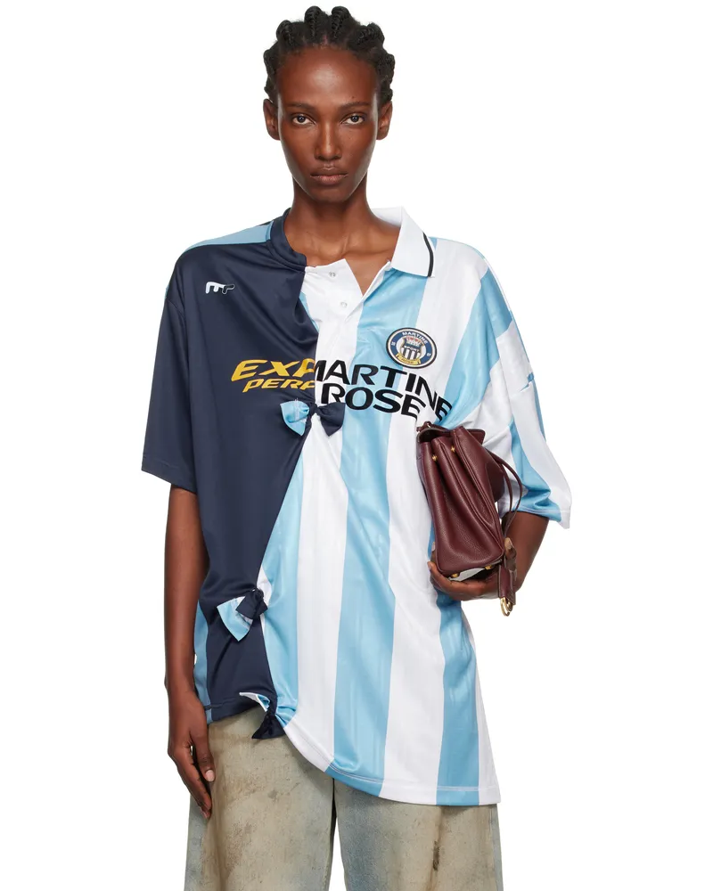 Martine Rose Blue & White Collage Football Top Blue