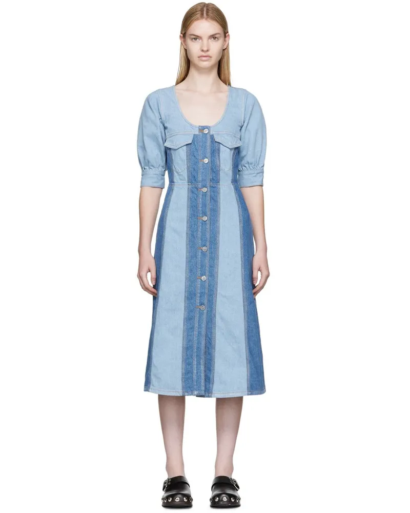 Ganni Blue Denim Midi Dress 630