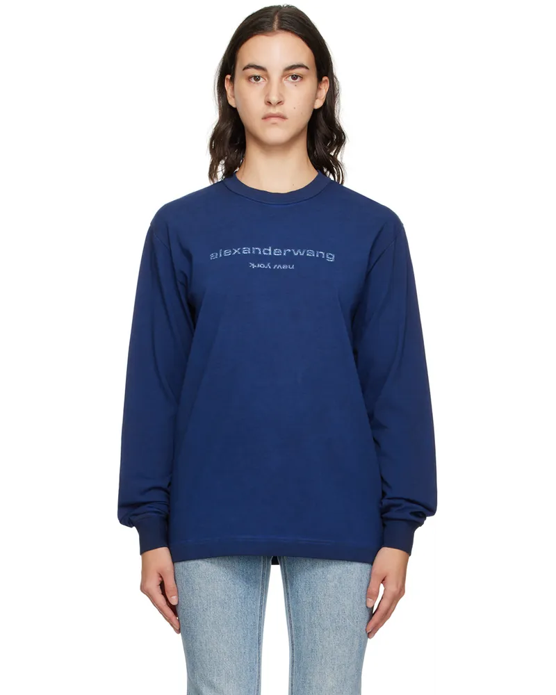 Alexander Wang Navy Printed Long Sleeve T-Shirt 410b