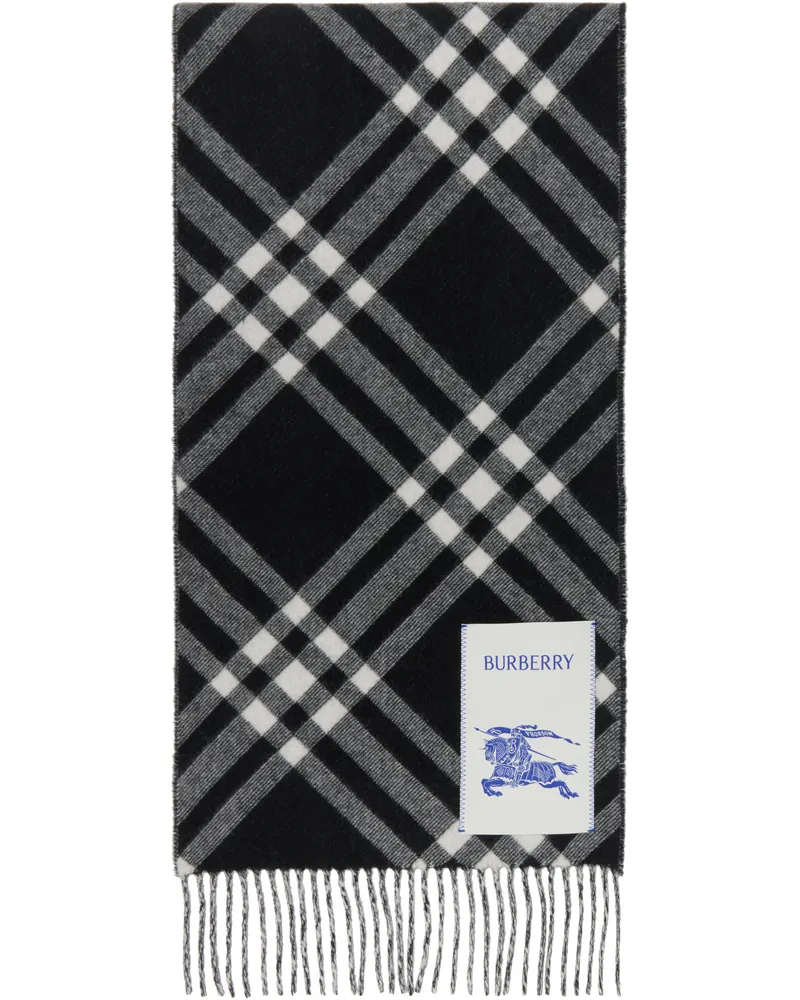 Burberry Black & White Check Cashmere Scarf Black