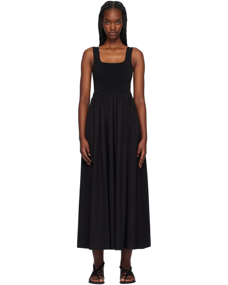 Matteau Black Knit & Cotton Midi Dress Black