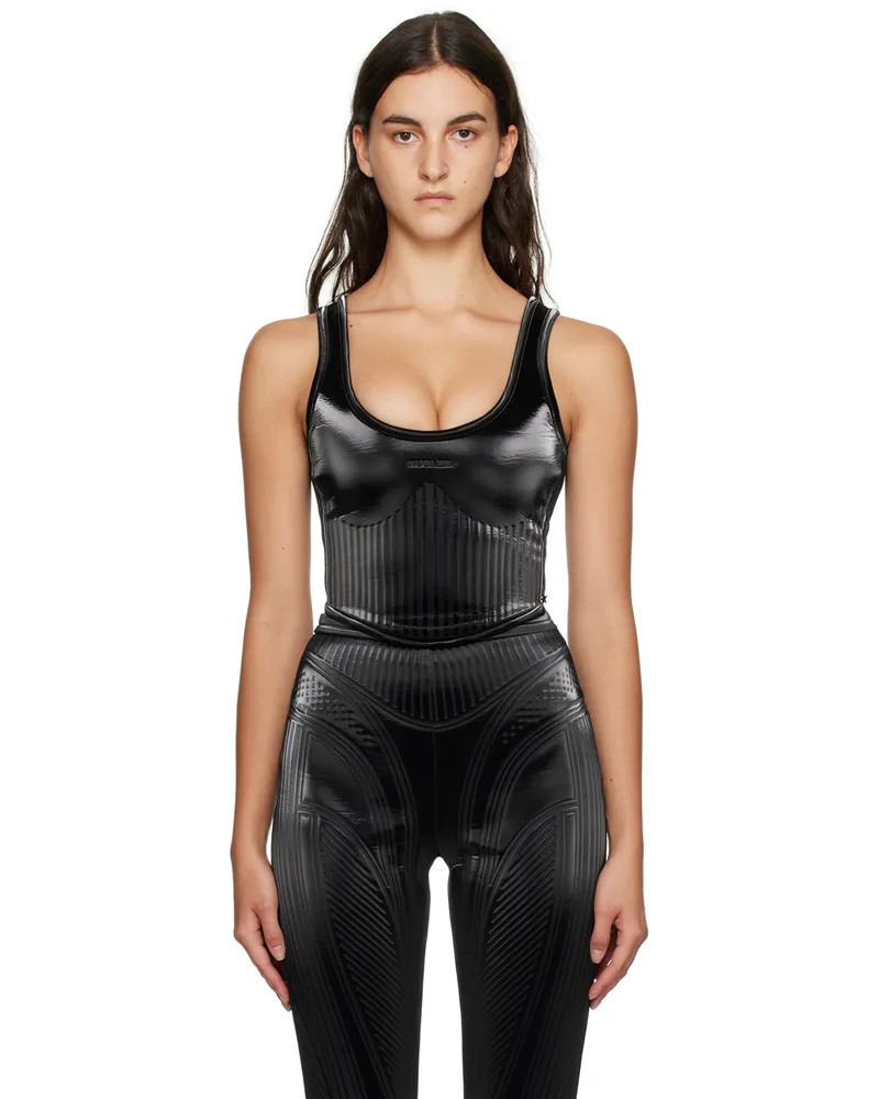 Thierry Mugler Black Embossed Faux-Leather Tank Top Black