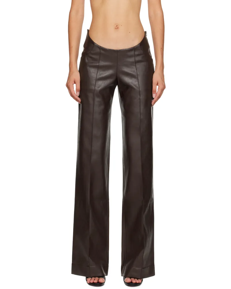 Aya Muse Brown Tolobu Faux-Leather Trousers Burgundy