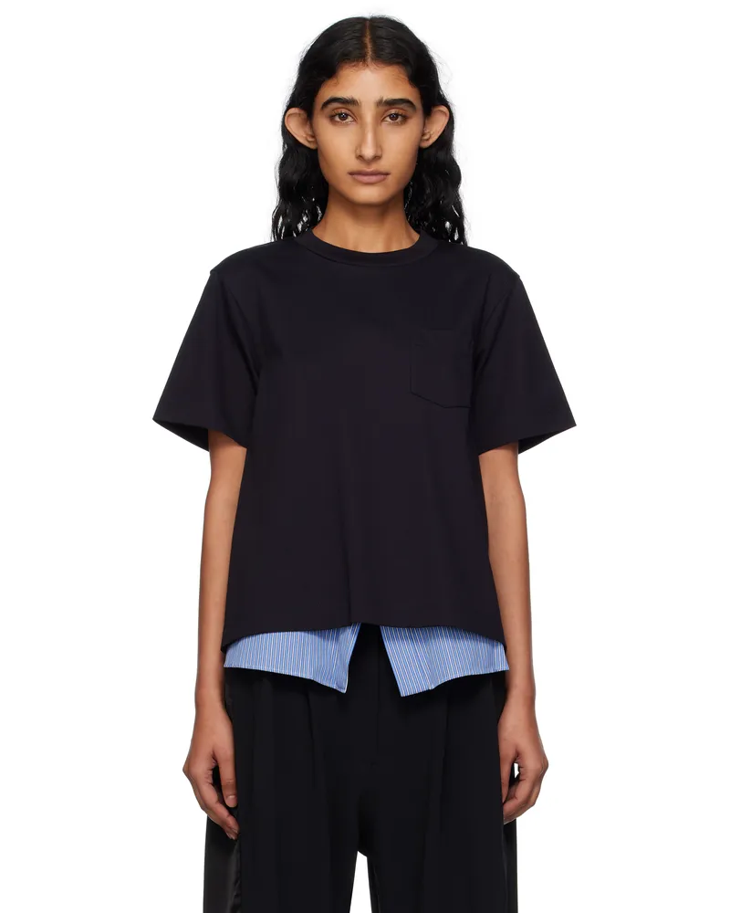 Sacai Navy Poplin & Cotton Jersey T-shirt 239