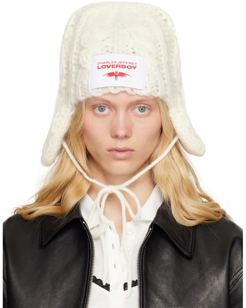Charles Jeffrey Loverboy White Chunky Aviator Beanie Ecru