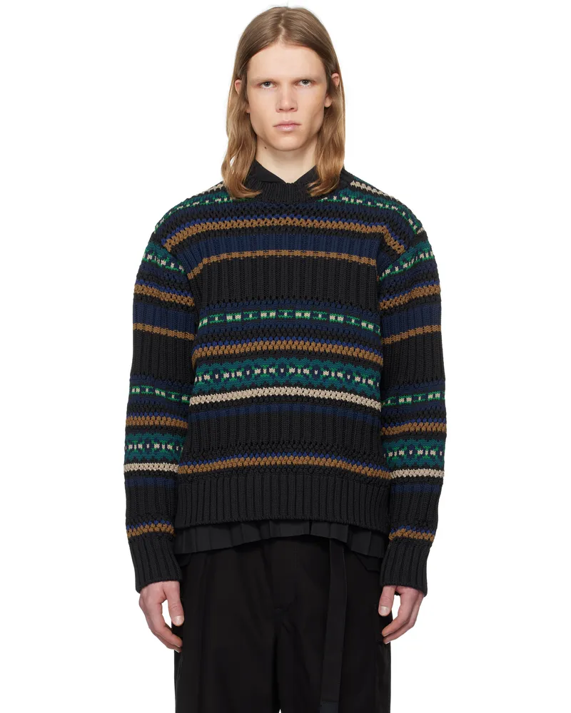 Sacai Black Mesh Knit Sweater 001