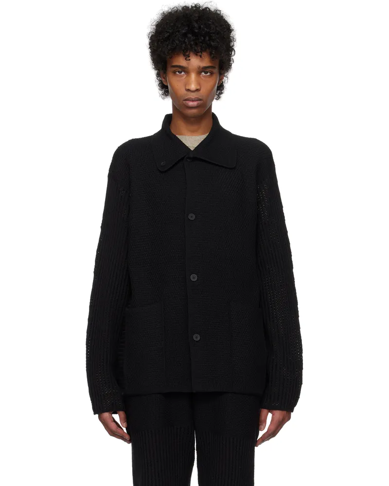 Issey Miyake Black Rustic Knit Cardigan 15-black