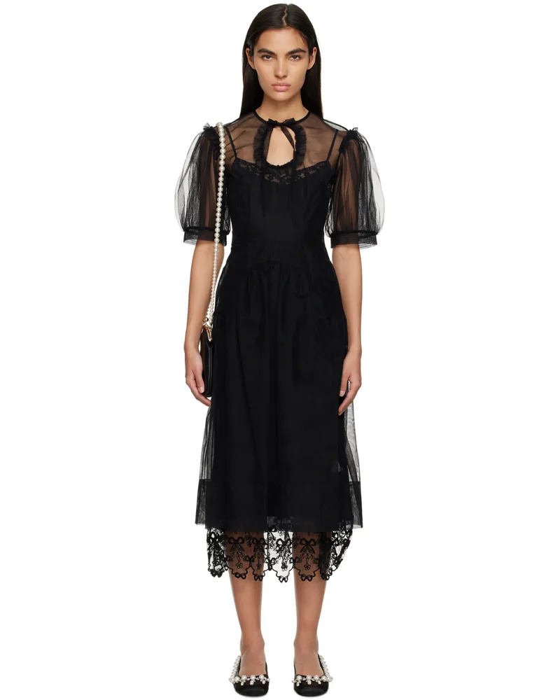 Simone Rocha Black Tie-Neck Midi Dress Black