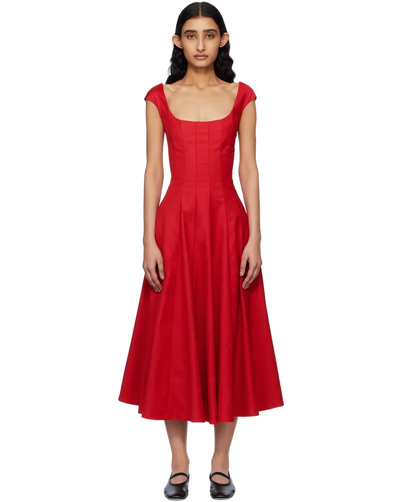 GUIZIO Red Leila Midi Dress Red