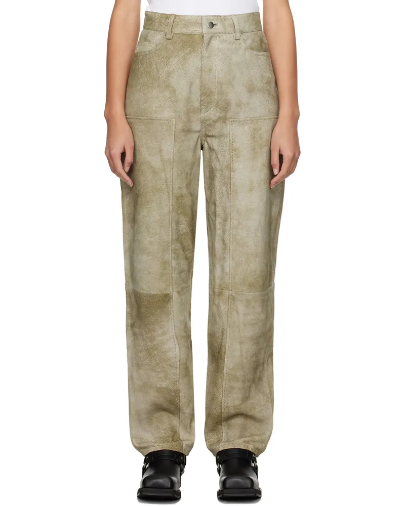 ROTATE Birger Christensen Taupe Relaxed-Fit Leather Pants 17-1310