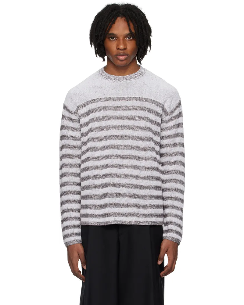 Ferragamo White & Brown Striped Sweater White