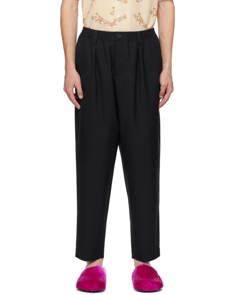 Marni Navy Cropped Drawstring Trousers 00b99