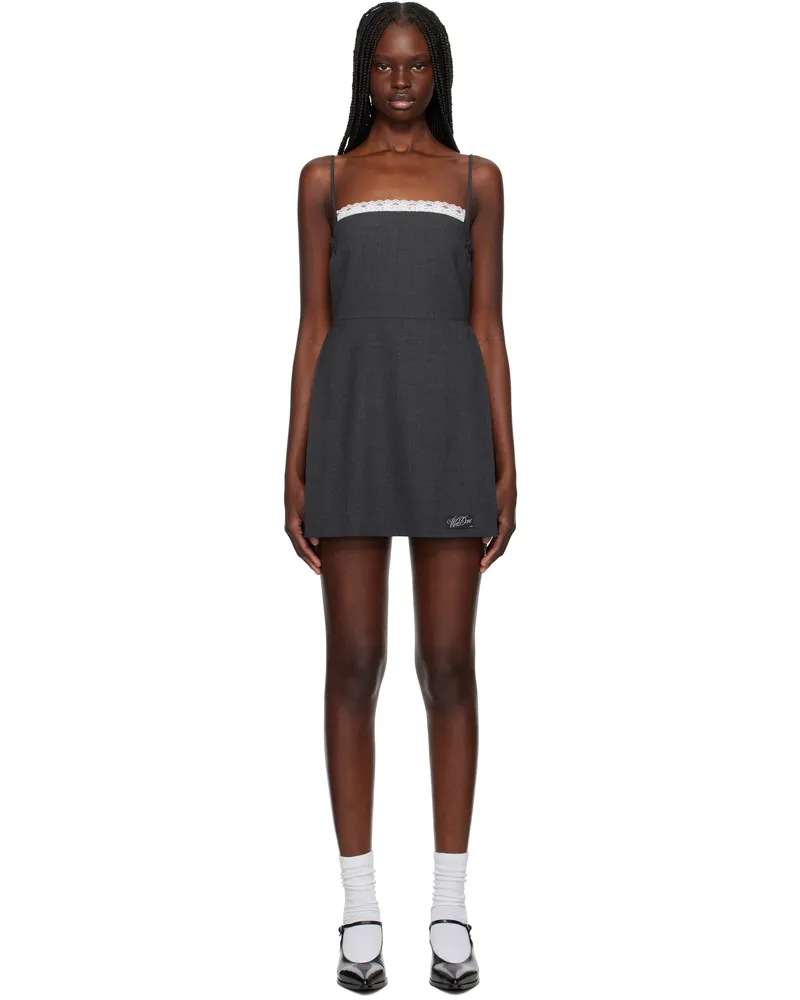 WE 11 DONE Gray Lace-Detail Wool Minidress Grey