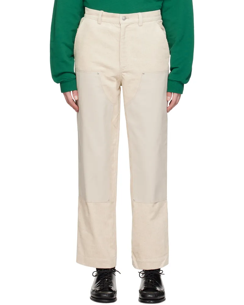 Drôle de Monsieur Beige Paneled Trousers Cream