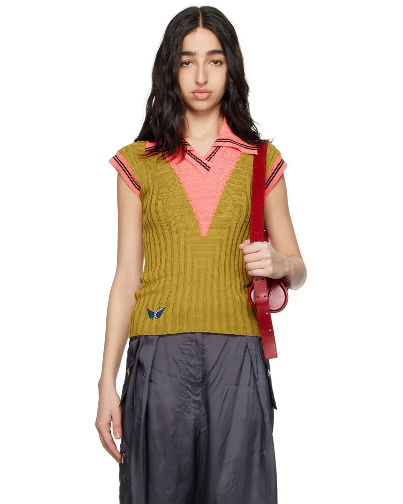 KIKO KOSTADINOV Green & Pink Quimby Sleeveless Knit Polo Ochre