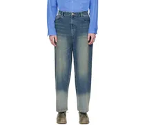 Indigo Rough Washed Wide Jeans