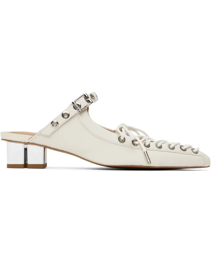 Ganni Off-White Lace-Up Mules 135