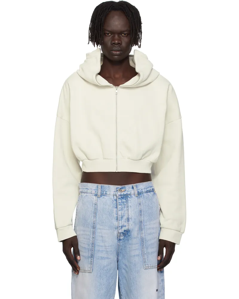 Entire Studios Off-White Cropped Full Zip Hoodie Rice