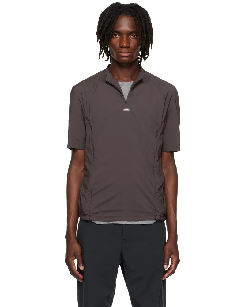 AMOMENTO Brown Mock Neck Zip T-shirt Brown