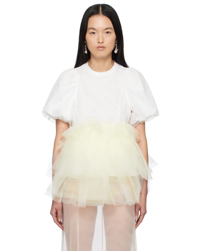 Simone Rocha White Tulle Overlay Puff Sleeve Tutu Hem T-shirt White
