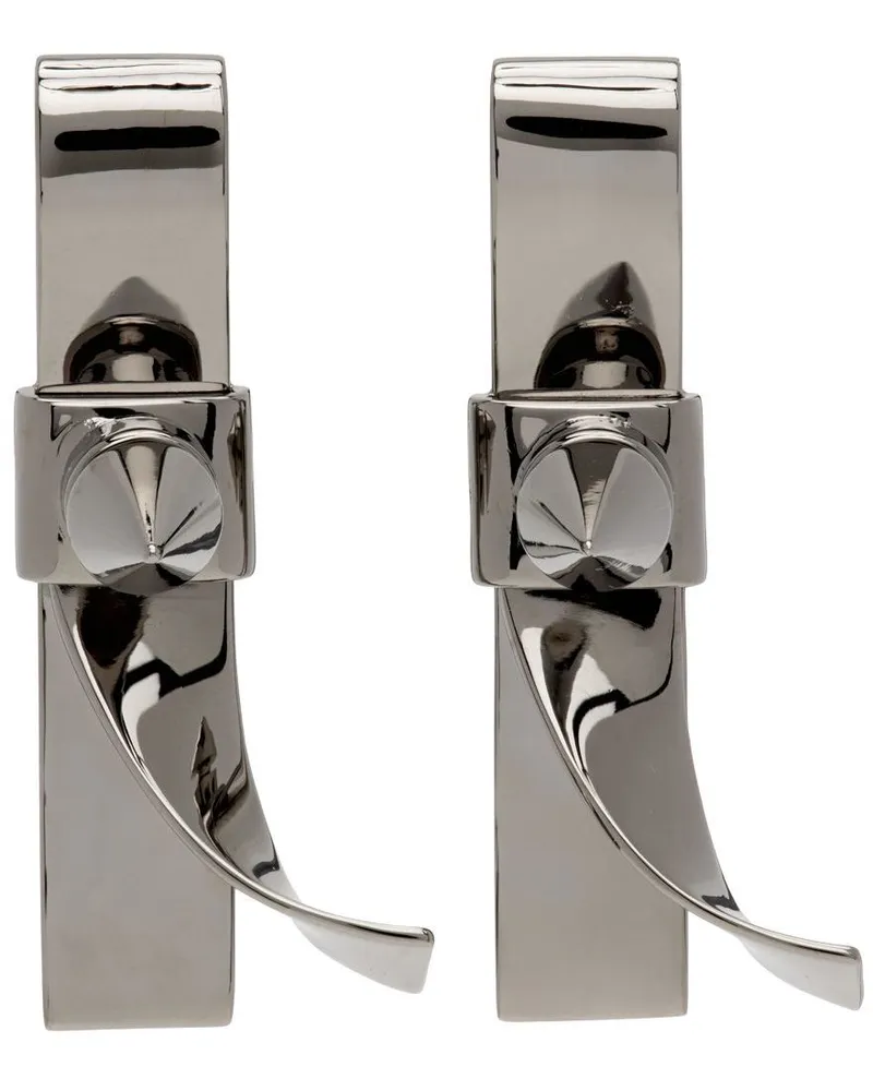 WE 11 DONE Gunmetal Spike Ribbon Clip-On Earrings Dark