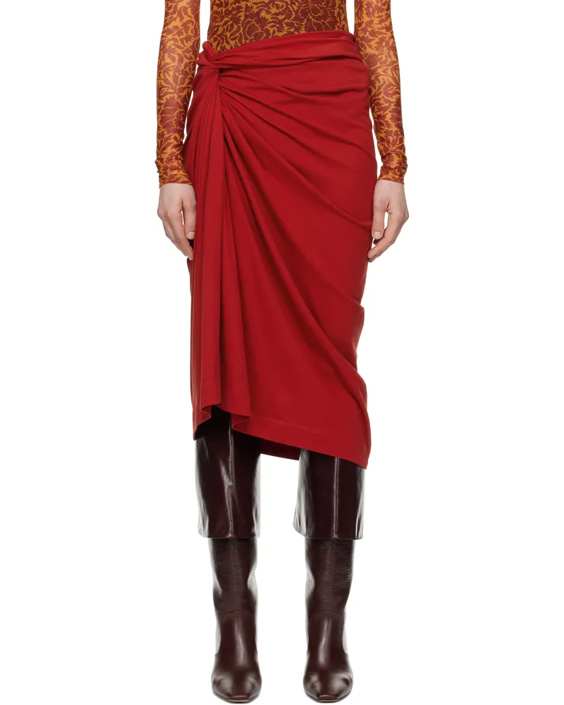 Dries van Noten Red Knotted Jersey Midi Skirt 352
